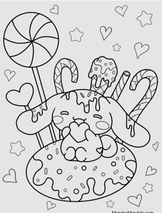 a coloring page with candy land and candies