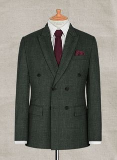 Looking for a suit that will make you feel sharp, polished and sophisticated, then you should go for our Italian Murano Bottle Green Wool Linen Double Breasted Suit. Crafted from a premium blend of wool, linen and silk, the texture on the green hue makes the suit especially versatile as well as will raise your interest level. 
 
 Look Includes  Italian Murano Bottle Green Wool Linen Fabric  Double Breasted Jacket Style  Peak Lapel  Horn Royal Black Buttons  Single Vent  Three Cuff Buttons  Two w