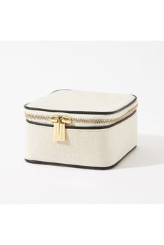 Find NEELY & CHLOE No. 57 The Mini Jewelry Case on Editorialist. Meet the Jewelry Case- your perfect partner in crime for weekend getaways and vacations alike. Fabricated in our durable and cleanable natural canvas and finished with a pebbled leather trim, the Jewelry Case is as pretty as it is functional. Complete with zip pouches inside, theres room for all your baubles. The padded pouches will keep each piece from scratching and protect your more delicate pieces. Packing just got more fun Mini Jewelry, Padded Pouch, Small Case, Perfect Partner, Bag Canvas, Zip Pouch, Canvas Pouch, Jewelry Case, Cosmetic Bags