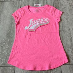 Justice Round Neck Short Sleeves With Justice Print For Girls Size 10,Pink 60% Cotton, 40% Polyester Turn Inside Out Machine Wash Cold With Like Colors Only Nonchlorine Bleach Why Tumble Dry Low Warm Iron On Reverse If Needed Do Not Iron On Decoration Pink Letter Print Tops For Playwear, Pink T-shirt For Playwear In Spring, Pink T-shirt For Spring Playwear, Spring Pink T-shirt For Playwear, Pink Tops For Playwear In Spring, Cute Pink Tops For Playwear, Pink Short Sleeve Tops For Playwear, Spring List, Justice Clothes