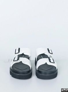 Fisdy - Classic White Sandals for Women Only White Flat Platform Slides, White Double Strap Footbed Sandals For Beach, White Synthetic Double Strap Footbed Sandals, White Double Strap Footbed Sandals, Trendy White Footbed Sandals With Buckle Closure, White Platform Footbed Sandals For Beach, White Platform Footbed Sandals For Vacation, White Double Strap Slides For The Beach, White Platform Footbed Sandals For Spring