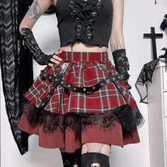 Bring some punky and goth glamorous style to your wardrobe with the double layer lace lolita pleated skirt, a lovely piece of clothes that will win over everyone's hearts and make it so that no one can resist glancing at you twice! Plus, this pleated skirt also features the famous and well-beloved Scottish design, coming with a double layer pattern and beautiful black lace to make it an instant favorite in your closet! Specifications To check the product compatibility along with other features, Y2k Costume, Streetwear 2023, Gothic Harajuku, Halloween Skirt, Plaid Pleated Mini Skirt, Cake Mini, Kawaii Clothing, Harajuku Girls, Kawaii Harajuku