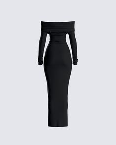 Snatch their soul in this black, long-sleeve maxi dress made from a stretch fabric and complete with a folded off-the-shoulder overlay 😈 Show a little class, while still making it clear you're not for the faint of heart 🖤 Black Of Shoulder Dress, Cheap Trendy Off-shoulder Dress, Cheap Elegant Off-shoulder Dress, Cheap Stretch Off-shoulder Dress, Off Shoulder Trumpet Dress, Long Sleeve Dresses Tight, Classy Dress Off The Shoulder, Maxi Dress Off Shoulder, Off The Shoulder Fall Dress