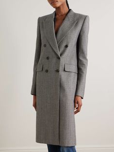 Tailored Long Tweed Jacket For Work, Elegant Long Tweed Jacket For Formal Occasions, Elegant Long-line Tweed Jacket For Formal Occasions, Chic Tailored Wool Blazer Dress, Elegant Wool Tweed Jacket With Double-breasted Buttons, Fall Blazer Dress With Structured Boning And Notch Lapel, Elegant Long Tweed Jacket, Elegant Fall Blazer Dress With Structured Boning, Elegant Wool Blazer Dress With Lapel Collar