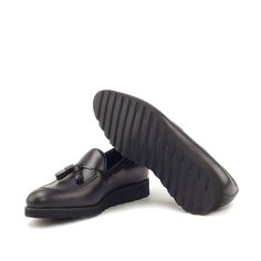 CUSTOMIZE Black Tassel Loafers With Textured Sole And Plain Toe, Black Slip-on Tassel Loafers With Plain Toe, Black Plain Toe Slip-on Tassel Loafers, Black Moc Toe Tassel Loafers With Rubber Sole, Black Tassel Loafers With Moc Toe And Rubber Sole, Black Tassel Loafers With Rubber Sole And Moc Toe, Slip-on Wingtip Tassel Loafers For Office, Goodyear Welted Tassel Loafers For Office, Black Slip-on Tassel Loafers With Moc Toe