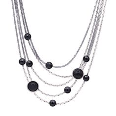 Layered chain silver necklace with black crystals Contemporary Necklace, Layered Necklaces Silver, Jewelry Care Instructions, Layered Chains, Chic Accessories, Layered Necklace, Pure Silver, Gold And Silver, Black Onyx