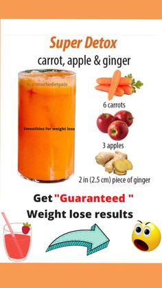 a poster with an image of carrots, apple and ginger in the bottom right hand corner