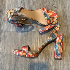 Nwot Circus By Sam Edelman Multicolor Heels Size 8.5 Retro Wooden Heel Springs Heels, Bold Round Toe Heels For Spring, Bold Spring Heels With Round Toe, Multicolor 4-inch Heels For Formal Occasions, Retro Stacked Heel Spring Heels, Multicolor Platform Heels With Round Toe, Retro Stacked Heel Heels For Spring, Bold Multicolor Ankle Strap Heels, Multicolor Block Heel Sandals For Formal Occasions