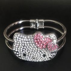 X Large Pink Heart Hello Kitty Crystal Bracelet Condition: 100% Brand New Material: Metal & Crystal Bracelet Diameter(Approx): 6.5cm(2.6inch) Pink Heart Accessories, Cheap Hello Kitty Metal Jewelry, Heart Hello Kitty, Y2k Jewelry Hello Kitty, Hello Kitty Crystal, Hello Kitty Crystal Bracelet, Kawaii Hello Kitty Silver Jewelry, Hello Kitty Jewelry Necklaces, Spoiled Brat