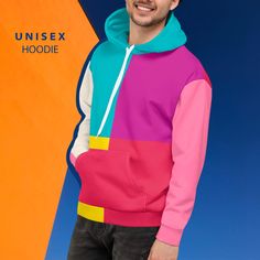 Color blocks and 80s style are in! This comfy hoodie has a soft outside with vibrant colors and even softer brushed fleece inside. It has a relaxed fit, and it's perfect for wrapping yourself into on a chilly evening. The hoodie is unisex, and we recommend reading the size guide (see photo section) before purchasing. For an oversized look, we recommend at least one size up. You can also measure one of your hoodies/sweatshirts at home and compare it with the measurements you see in this product's Retro Hooded Sweatshirt With Drawstring, Retro Winter Hoodie, Multicolor Hooded Color Block Hoodie, Retro Cotton Hoodie With Drawstring Hood, Retro Hooded Sweatshirt For Streetwear, Retro Color Block Sweatshirt For Streetwear, Multicolor Color Block Hooded Hoodie, Multicolor Color Block Hoodie, Retro Graphic Print Hoodie Sweatshirt