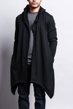 Black Cardigan Hoodie, Black Men Fashion Urban, Overalls And Sweater, Guayabera Shirt, Cape Style, Hoodie Cardigan, Drape Cardigan, Outerwear Sweater, Grey Hoodie