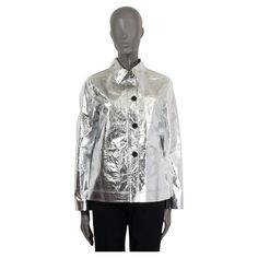 100% authentic Christian Dior Pre-Fall 2021 'Caro' crinkled jacket in metallic silver polyester (100%). Features three patch pockets on the front and long sleeves. Opens with five buttons on the front. Unlined. Has been worn once and is in virtually new condition. Measurements Tag Size 38 Size S Shoulder Width 40cm (15.6in) Bust To 106cm (41.3in) Waist To 108cm (42.1in) Hips To 110cm (42.9in) Length 64cm (25in) Sleeve Length 61cm (23.8in) All our listings include only the listed item unless otherwise specified in the description above. Pilot Leather Jacket, Men Leather Jacket, Aviator Leather Jacket, Silver Jacket, Denim Boots, Italian Men, Belted Jacket, Genuine Leather Jackets, Brown Leather Jacket