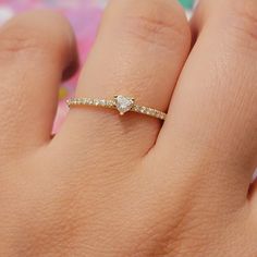 Diamond Ring, 14k Solid Gold Solitaire Ring, Dainty Diamond Ring, Diamond Engagement Ring, 0.16 Ct Heart Shape Cut Diamond Ring Set Gold Ring  Features : - Made in NYC - Custom Gold Color: Rose Gold, Yellow Gold, White Gold, in 14k  - Gold KT: 14K (18K and Platinum Available upon Request) - Shank Width: 1.5mm  - Heart Shape Diamond Size & weight: 3.4mm  0.16Ct - Side stones:18 PCs 1.1mm each (0.10 Ct) -Total Diamond weight : 0.26 Ct  -Diamond Clarity SI1 . G Color .  -Setting Type: Pave- Setting Heart Ring With Single Diamond In Round Cut, Heart Shaped Diamond Ring With Single Diamond, Dainty White Gold Diamond Heart Ring, Heart-shaped Single Diamond Fine Jewelry Ring, Fine Jewelry Heart Ring With Single Round Cut Diamond, Valentine's Day Single Diamond Ring In Fine Jewelry Style, Dainty Heart Cut Diamond Promise Ring, Heart-shaped Solitaire Diamond Ring, Fine Jewelry Heart-shaped Solitaire Diamond Ring