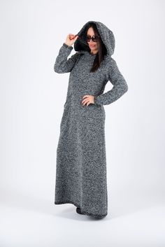 Knitted Hoodie dress plus size, Long women Maxi dress with big hood and 1 side pocket. ►Suitable for plus size. The model wears size M - 5,6' / 170 cm ►Materials & Care Made of: Cotton knitting Machine Wash 30oC, Hand Wash with warm water Medium hot iron ►All of our packages are sent out with tracked delivery.  Keep in mind that custom orders can't be returned. Please check our shop policies for more information. We are sending all the items at your Etsy account address so if you want your item/ Cozy Stretch Dresses For Winter, Cozy Stretch Winter Dresses, Stretch Winter Loungewear Dresses, Stretch Dresses For Winter Loungewear, Casual Hooded Winter Dresses, Oversized Hooded Winter Dress, Long Kaftan Dress, Winter Coat Dress, Cotton Knitting