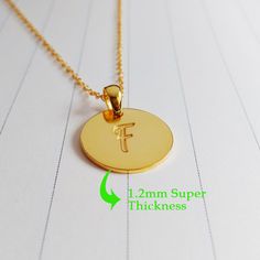 "All of our products are handmade. A beautiful handmade 0.75\" inch gold monogram necklace, you can choose any 1-3 initials. Necklace is Engraved - Not Stamped. The custom name disc necklace is made out of 925 sterling silver,it measures about 0.75\",1.2mm thickness. The length of sterling silver chain can be selected in 14\",16\",18\",20\" or 22\". You can have it done in sterling silver,18k gold plated,white gold plated. Please leave the text you would like to be engraved in the -notes to sell Gold Initial Necklace In Stainless Steel, Gold Stainless Steel Initial Necklace, Minimalist Gold Jewelry For Personal Use, Customized Gold Necklace With Round Pendant, Gold Charm Necklace With Round Pendant For Personalized Gift, Gold Customized Stainless Steel Charm Necklaces, Customized Gold Stainless Steel Charm Necklaces, Personalized Gold Stainless Steel Charm Necklaces, Customizable Gold Round Disc Charm Necklaces