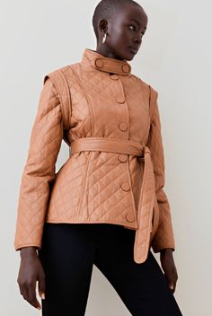 Women's Quilted Leather Jacket In Camel Brown Quilted Leather Jacket, Leather Shorts Women, Winter Styling, Leather Jumpsuit, Shearling Vest, Studded Jacket, Distressed Jacket, Western Jacket, Peplum Jacket