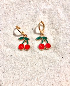 dainty cherry earrings 🍒 Cherry Earrings, Jewelry Earrings Dangle, Etsy Earrings, Dangle Drop Earrings, Etsy Accessories, Dangle Earrings, Cherry, Handmade Items, Accessory Gift