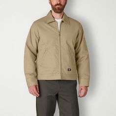 Inspired by General Dwight D. Eisenhower's favorite WWII jacket, Dickies' Insulated Eisenhower Jacket is an updated version, known for its classic good looks, rugged durability and lightweight warmth. This customer favorite features button cuffs, adjustable waist tabs, an interior pocket and pencil pocket on the left sleeve. Its shell is 65% polyester/35% cotton twill, with a nylon taffeta lining quilted to polyurethane foam for warmth. Available in a variety of colors with extended sizing.Features: Water Resistant, Wrinkle ResistantClosure Type: ZipperIndustry: ConstructionPockets: 2 Front Slip PocketsSleeve Length: Long SleeveWarmth Factor: LightweightOuterwear Length: ShortFiber Content: 65% Polyester, 35% CottonFabric Description: TwillFilling Content: 100% NylonLining Material: Nylon, Classic Long Sleeve Windbreaker, Eisenhower Jacket, Work Jacket, Work Jackets, Polyurethane Foam, Cotton Twill, Coats Jackets, Water Resistant