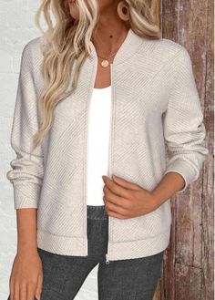 Color:Beige;Size:S;Size:M;Size:L;Size:XL;Size:XXL;Package Contents:1 X Jacket;Occasion:Other;Style:Casual; Sweater Jacket Women, Elegant Dresses Plus Size, Business Casual Minimalist, Stand Collar Jacket, Beige Long Sleeve, Elegant Jacket, Stand Collar Jackets, Swimwear Suits, Button Sweater