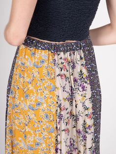 We are obsessed with MIXED PRINTS! This beautiful and unique Valentina Maxi Skirt in our yellow cream floral mix design is the perfect piece to express your boho spirit and personal style. The vertical, striped panels of mixed floral prints make this skirt so fun to wear! Pair it with one of our boho tops for a cool and comfy look. The flat front elastic waistband and A-line shape create the most flattering, flowy fit that will have you twirling around all day and night! Mixed Prints, Unique Top, Yellow Cream, Natural Life, Feminine Beauty, Bohemian Clothes, Vertical Stripes, Life Design, Mixing Prints