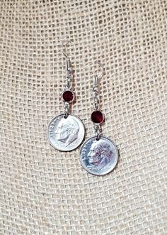 "Want the perfect gift for that special someone's birthday, anniversary, graduation, retirement? Does she love dangling shiny earrings? How about celebrating her big milestone year with Commemorative Dime dangling stainless steel earrings?! They come in two styles - french wire or leverback, and are sure to catch her (and everyone else's) eye! Dimes are either uncirculated mint gem proof quality or hand buffed and polished to a brilliant shine. They SPARKLE! See photos for designs and lengths. 1 Nickel-free Jewelry For Anniversary Gift, Metal Dangle Jewelry For Anniversary, Personalized Adjustable Earrings For Gift, Silver Earrings For Anniversary, Mother's Day Gift, Nickel-free Red Jewelry For Anniversary, Silver Earrings For Mother's Day Anniversary Gift, Adjustable Personalized Earrings As Gift, Personalized Silver Earrings For Birthday Gift, Nickel Free Jewelry For Anniversary On Valentine's Day