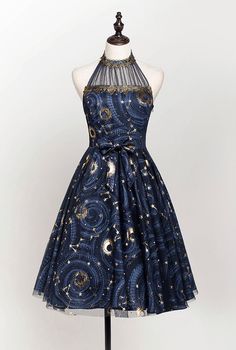 Lost Angel -The Starry Night- Lolita JSK Version II Starry Night Dress Short, Space Themed Homecoming Dress, Space Like Outfits, Celestial Cocktail Dress, Spacecore Dress, Ravenclaw Wedding Dress, Celestial Dress Short, Space Inspired Dress, Space Prom Dress