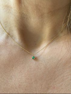 "Emerald Pendant 3MM / 14k Gold Emerald Solitaire Necklace / 3 PRONG Emerald Necklace / Dainty Emerald Necklace / Gold Emerald Necklace / May Birthstone / Green Gemstone / Green Emerald Necklace / Gold 14k Natural Emerald Solitaire Necklace / Delicate Emerald Necklace / GREEN EMERALD Necklace / GIFT IDEAS / BIRTHDAY GIFT / GEMSTONE NECKLACE THIS GORGEOUS GREEN ELEGANT COLOMBIAN ROUND NATURAL EMERALD PENDANT IS SET IN A 3 PRONG YELLOW GOLD SETTING .AS I WAS MAKING THIS DAINTY BUT IMPRESSIVE NECKL Gold Emerald Necklace, Green Emerald Necklace, Emerald Style, Floating Necklace, Solitaire Necklace, Diamond Solitaire Necklace, Solitaire Necklaces, Emerald Pendant, Emerald Necklace