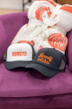 Unleash your inner momster in this one-of-a-kind trucker hat. Perfect for Halloween or any day you feel like scaring your kids (in a playful way, of course). Who says being a mom can't be fun?! (Warning: may cause uncontrollable laughter and eye rolls from your children.) Customizable Novelty Trucker Hat, Fun Halloween Hats, One Size Fits Most, Fun Halloween Hats One Size Fits Most, Halloween Snapback Baseball Cap, Cute Halloween Cap Hat, Halloween Adjustable Snapback Baseball Cap, Playful Adjustable Hats For Halloween, Fun Halloween Hat, Playful Adjustable Halloween Hats