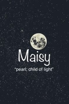 the words maisy are written in white and black on a dark background with stars