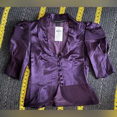 Ralph Lauren Women’s Purple Blazer/Jacket Size 6 57% Cotton 43 % Silk Designer Silk Outerwear For Evening, Ralph Lauren Winter Blazer For Tailoring, Winter Ralph Lauren Blazer, Fitted Silk Winter Outerwear, Fitted Silk Outerwear For Evening, Chic Ralph Lauren Long Sleeve Blazer, Ralph Lauren Fitted Formal Tops, Elegant Ralph Lauren Fall Outerwear, Classic Fitted Ralph Lauren Blazer