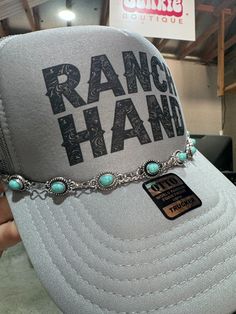 Turquoise Concho Hat Chain Turquoise Hat, Hat Chain, Hat Art, Real Turquoise, Turquoise Stones, Plus Size Shopping, Boys Jacket, Country Outfits, Silver Accents