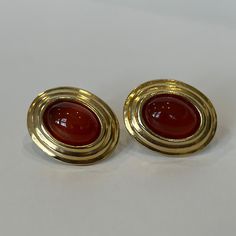 Vintage Earrings. Gold Tone Metal With Rust Color Center Stone. No Flaws Of Signs Of Use. No Brand Markings. Metal And Materials Are Unknown. Please Refer To Photos For Exact Size And Condition. Vintage Earrings Gold, 80s Earrings, Fall 24, Rust Color, Jewelry Inspo, Earrings Color, No Brand, Gold Tone Metal, Earrings Gold