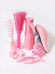 8PCS/Pink set hair styling set Teen Presents, Tangle Free Hair, Scalp Massager, Hair Supplies, Detangling Brush, Wide Tooth Comb, Hair Routine, Fluffy Hair, Birthday List