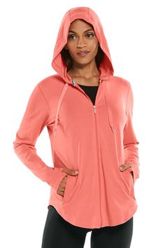 Women's LumaLeo Zip-Up Hoodie: Sun Protective Clothing - Coolibar : Sun Protective Clothing - Coolibar Spring Sportswear Activewear With Drawstring Hood, Spring Sportswear With Drawstring Hood, Spring Athleisure Activewear With Drawstring Hood, Spring Activewear With Drawstring Hood And Relaxed Fit, Spring Sports Hoodie With Relaxed Fit, Athleisure Outerwear With Drawstring Hood For Loungewear, Athleisure Outerwear With Drawstring Hood, Hooded Relaxed Fit Activewear For Spring, Relaxed Fit Hooded Activewear For Spring