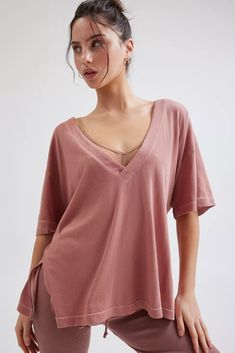 Out From Under Jamie Slouchy V-Neck Tee | Urban Outfitters Fitted Tunic, T Shirt Oversized, Tunic Length, Oversized Tee, Jeans For Sale, Black Fits, V Neck Tee, Oversized Fits, Medium Length