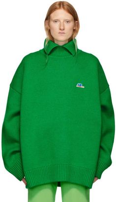 ADER error Green Wool Truck Logo Turtleneck