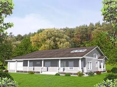 this is an artist's rendering of a small cabin style home with porches