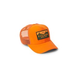 Logger Mesh Cap in Blaze Orange Retro Trucker Hat With Curved Visor, Retro Adjustable Trucker Hat With Curved Visor, Outdoor Hat With Logo Patch And Curved Visor, Summer Trucker Hat Six-panel, Curved Visor Hat With Logo Patch For Outdoor, Retro Baseball Cap For Outdoor, Retro Outdoor Baseball Cap, Retro Trucker Hat With Logo Patch And Curved Bill, Vintage Six-panel Trucker Hat For Outdoor