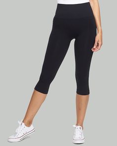 Why you’ll love it: Slim your silhouette with these shaping capri leggings in a smooth fabric with piping for just the right amount of polish. Details 360° shaping gives you a sleek silhouette from waist to calf. Hourglass-shaped 2-ply waistband curves down in front to hold in your tummy and curves up in the back to boost your bottom. Subtle piping at calf. 17" inseam. No side seams for more comfort. To help prevent rolling, we recommend going 1 size up. 93% nylon, 7% spandex. Machine wash cold. 4-way Stretch Capri Leggings, High Stretch Gym Capris, High Stretch Moisture-wicking Capri Leggings, Black Knee-length Athleisure Activewear, Solid Compression Athleisure Capris, Compressive Mid-thigh Athleisure Leggings, Compressive Mid-thigh Length Athleisure Leggings, High Stretch Capri Leggings For Sports, Athleisure Compression Capris