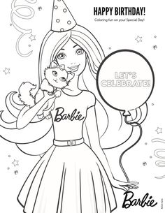 barbie birthday coloring pages for girls