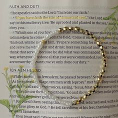 Beaded stretch elastic bracelet. One size. Faith of a mustard seed bible verse Luke 17:6. 6th bead is mustard seed. Everyday Spiritual Beaded Stretch Bracelet, Spiritual Stretch Bracelet With Tiny Beads As Gift, Gold Beaded Bracelets With Faceted Beads For Friendship, White Spiritual Beaded Bracelet With Gold Beads, White Spiritual Beaded Bracelets With Gold Beads, Adjustable Gold Beads Spiritual Stretch Bracelet, Adjustable Spiritual Gold Beads Stretch Bracelet, Gold Inspirational Beaded Bracelets As Gift, Inspirational Gold Beaded Bracelets As Gift