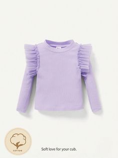 Lilac Purple  Collar Long Sleeve Knitted Fabric Plain Tee Embellished Medium Stretch  Baby Girls Clothing Purple Collar, Plain Tees, Lilac Purple, Long Sleeve Midi, Knit Tees, Long Sleeve Midi Dress, Girls Hair Accessories, Shirt And Pants