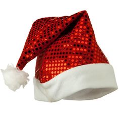 Red Sequin Santa HatMade of 100% polyester.One size fits most, fitting up to 7 1/2. Crown measures 13 inch deep and 11 1/2 inch wide.br />Brim measures 2 1/4 inches wide.Decorated with polka dot red sequins and white pom pom accented on the top of a hat.Thick, soft and warm material.Hand washable only.Imported.Available in different styles and colors. You'll definitely be the flashiest Santa Claus around town with our Red Sequin Santa Hat. Sequins run throughout the hat for a sparkly and shiny l Red Party Hat, One Size Fits Most, Red Fitted Mini Hats For Winter, Red Adjustable Mini Hat For Christmas, Adjustable Red Hats For Holiday, Adjustable Red Hat For Holiday, Adjustable Red Mini Hat For Christmas, Red Adjustable Holiday Hat, Adjustable Red Mini Christmas Hats, Adjustable Red Mini Hat For Holidays