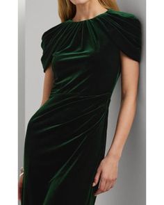 Lauren Ralph Lauren Pleated Velvet Cocktail Dress Velvet Cocktail Dress, Black B, Womens Cocktail Dresses, Pleated Shorts, Size 8 Dress, Lauren Ralph Lauren, Green Dress, Round Neckline, Dress Length