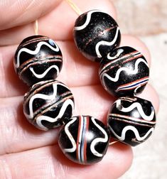 Antique Venetian Lampwork Black Lampwork Beads Meandering Stripes, African Trade | eBay Bead Collection, African Trade Beads, Bead Set, Trade Beads, Lampwork Beads, Rare Antique, Stripes, Beads, Glass