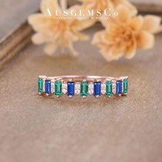 Unique Emerald And Sapphire Wedding Band Women Vintage Baguette Cut Rose Gold Moissanite Half Eternity Band Birthstone Ring Anniversary Gift Check the opal & amethyst band: https://www.etsy.com/listing/1775544643 Check the opal band: https://www.etsy.com/listing/1758176543 🌸ITEM DETAILS Stone 1: Lab Emerald, Baguette Cut, 3*1.5mm Stone 2: Lab Sapphire, Baguette Cut, 3*1.5mm Stone 3: Moissanite, DEF Color, VVS-VS Clarity, 0.08 ct total Ring Band: 1.6mm Metal Choice: 10K/14K/18K Solid Gold (Rose, White, or Yellow) or Platinum 🌸Service Available: Personalized / Rush Order / Engraving / Gift Box Upgrade / Payment Plan / Size Upgrade / CAD & Wax Model / Return & Refund (with conditions) 🌸Order & Rush Order: Every single piece of AUSGEMSCo jewellery is made to order, and our standard producti Wedding Band Women, Sapphire Wedding Band, Opal Band, Sapphire Wedding, Half Eternity Band, Payment Plan, Baguette Cut, Eternity Band, Dainty Ring