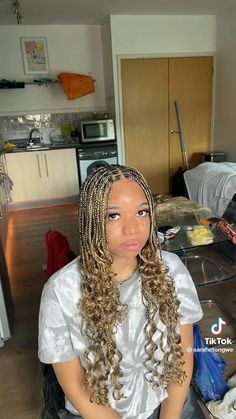 Knowles’s With Curls, Darling Pre Curled Braids, Layered Blonde Braids, Blonde Braided Hairstyles Black Women, How To Do French Curls Braids, How To French Curl Braids, Bad Hair Day Hairstyles Black Women, How To Do French Curls On Braids, Blonde Curly Box Braids