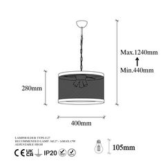 an image of a hanging light with measurements for the size and width, as well as how to measure it