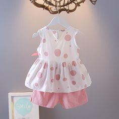 Cotton Polka Dot Sets For Summer, Polka Dot Cotton Sets For Spring, Spring Cotton Sets With Polka Dot, Spring Cotton Polka Dot Sets, Spring Cotton Sets In Polka Dot, Spring Polka Dot Cotton Sets, Cute Polka Dot Cotton Set, Cute Polka-dotted Cotton Set, Playful Pink Sleeveless Set