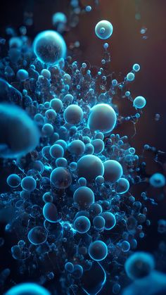 blue bubbles floating in the air on a black background